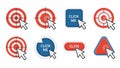 Click Action Icons: Target, Button, and Pointer Cursor Collection Royalty Free Stock Photo