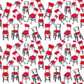 Graphic color marker drawing chair with red upholstery seamless pattern