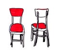 Graphic color marker drawing chair with red upholstery