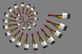Graphic composition with bottles arranged in a spiral Royalty Free Stock Photo