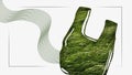 Graphic composition. Grass texture inside plastic bag silhouette symbolizing recycling and waste Royalty Free Stock Photo