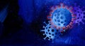 Graphic Coronavirus germ cells background art in blue with red glow