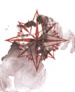 Symmetrical geometric red star of the winds on the brown splash