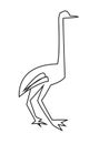 Graphic contour image of an ostrich on a white background