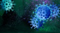 Graphic Coronavirus pandemic background art in blue with electric green glow