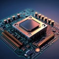 Graphic cpu miner mines electronic crypto currency. Banking Blockchain Fintech. CPU processor chip on circuit board