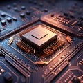 Graphic cpu miner mines electronic crypto currency. Banking Blockchain Fintech. CPU processor chip on circuit board