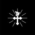 Graphic cross and dove logo isolated on dark background