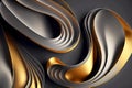graphic 3d render abstract geometric background in form of gray golden sinuous waves, generative ai
