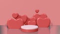 Graphic 3d render background theme pinky love heart with podium for product.