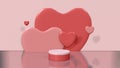 Graphic 3d render background theme pinky love heart with podium for product.