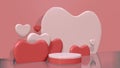 Graphic 3d render background theme pinky love heart with podium for product.
