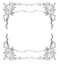 Graphic decorative border with scrolls and roses