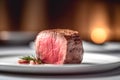 Raw, lean beef steak on a dark background. The meat is perfectly sliced and ready for cooking on a grill.