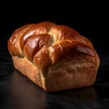 Slice of bread on a dark background. The bread stands out with its crispy crust and soft interior.