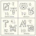 Graphic desGraphic designer profession pattern with gray linear icons.