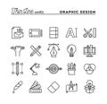 Graphic design, creative package, stationary, software and more, thin line icons set Royalty Free Stock Photo