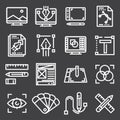 Graphic design, creative package, stationary, software and more, thin line icons set, Royalty Free Stock Photo