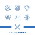 Graphic design, creative package, stationary, software and more, thin line icons set, illustration Royalty Free Stock Photo