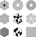 Abstract geometric optical illusions featuring cubes and circles Royalty Free Stock Photo