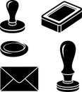 Collection of vintage style black ink stamps and an envelope illustration Royalty Free Stock Photo