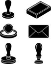 Collection of vintage rubber stamps and envelope icons in black and white Royalty Free Stock Photo