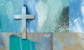 Graphic Christian cross on abstract brushstroke grid background Royalty Free Stock Photo