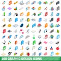 100 graphic design icons set, isometric 3d style Royalty Free Stock Photo