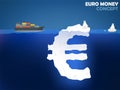 Graphic design illustration of euro money symbol as iceberg in the ocean