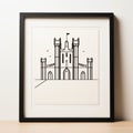 Graphic Design Inspired Castle Drawing In Iconic Frame Royalty Free Stock Photo