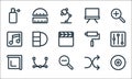 Graphic design line icons. linear set. quality vector line set such as compact disk, zoom out, crop, shuffle, music, paint roller