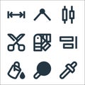 graphic design line icons. linear set. quality vector line set such as eyedropper, search, paint bucket, align, palletes, cut,