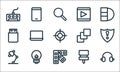 Graphic design line icons. linear set. quality vector line set such as headphone, color palette, desk lamp, push pin, idea, usb,
