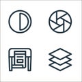 graphic design line icons. linear set. quality vector line set such as layers, printer, camera shutter