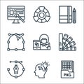 graphic design line icons. linear set. quality vector line set such as png file, creative, pen tool, colors, graphic de, anchor