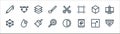 graphic design line icons. linear set. quality vector line set such as ruler, tablet, zoom in, d model, d cube, layers, scissors