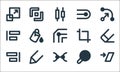 Graphic design line icons. linear set. quality vector line set such as shear, nodes, align, search, pencil, align, crop, stroke,