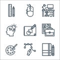 graphic design line icons. linear set. quality vector line set such as sketchbook, color palette, portfolio, sketchup, creative,