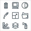 graphic design line icons. linear set. quality vector line set such as spray can, layers, pantone, folder, resize, dropper,