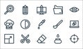 graphic design line icons. linear set. quality vector line set such as target, rubber, resize, inkwell, scissors, cloud computing