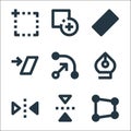 Graphic design line icons. linear set. quality vector line set such as transform, flip, flip, pen, nodes, shear, ruler, unite