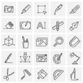 Graphic design line icons set on squares background for graphic and web design, Modern simple vector sign. Internet concept. Royalty Free Stock Photo