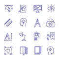 Graphic design line thin icon art idea. Vector graphic design icon set project portfolio tool for website design