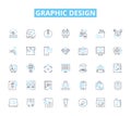 Graphic design linear icons set. Typography, Color, Layout, Proportion, Contrast, Scale, Texture line vector and concept