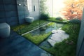 graphic design of modern bright interior bathroom surrounded by plants Royalty Free Stock Photo
