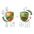 Graphic Design Process: Shield Transformation with Vector Tools Royalty Free Stock Photo