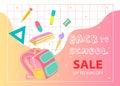 graphic design of school stationer's sale concept. Landing page or banner template. Vector illustration in flat