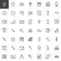 Graphic design tools line icons set