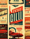 Graphic design typography Passengers airlines and flight academy retro posters. air flight industry, airplane Royalty Free Stock Photo