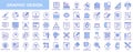 Graphic design web icons set in blue line design. Pack of color palette, solution, freelance, print, painting, video service,